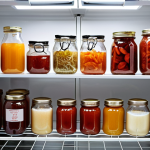 **Prompt 1:** A brightly lit, meticulously organized refrigerator interior. Shelves are neatly filled with various clear glass jars and bottles containing vibrant, homemade fermented foods such as red kimchi, golden kombucha, and creamy kefir. A prominent digital thermometer displays a temperature between 2-5°C, emphasizing the ideal cool conditions for preservation. The overall scene conveys a sense of essential sanctuary and controlled environment for fermented treasures.