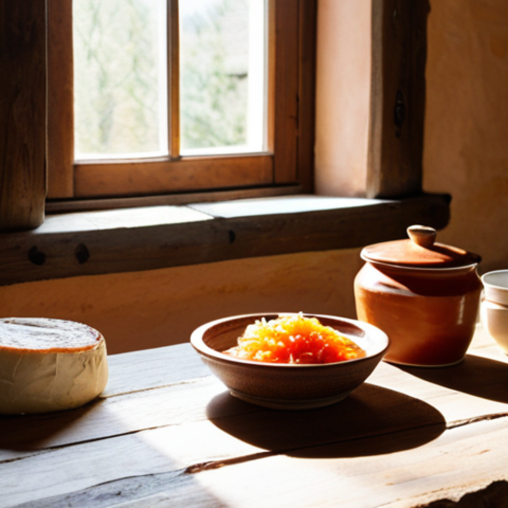 발효식품의 제조 과정과 기술 혁신 - **Prompt:** A rustic and inviting kitchen scene, reminiscent of a traditional Spanish countryside ho...